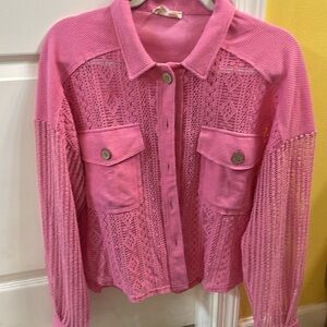 EUC POL Pink Lace Button-Up Top